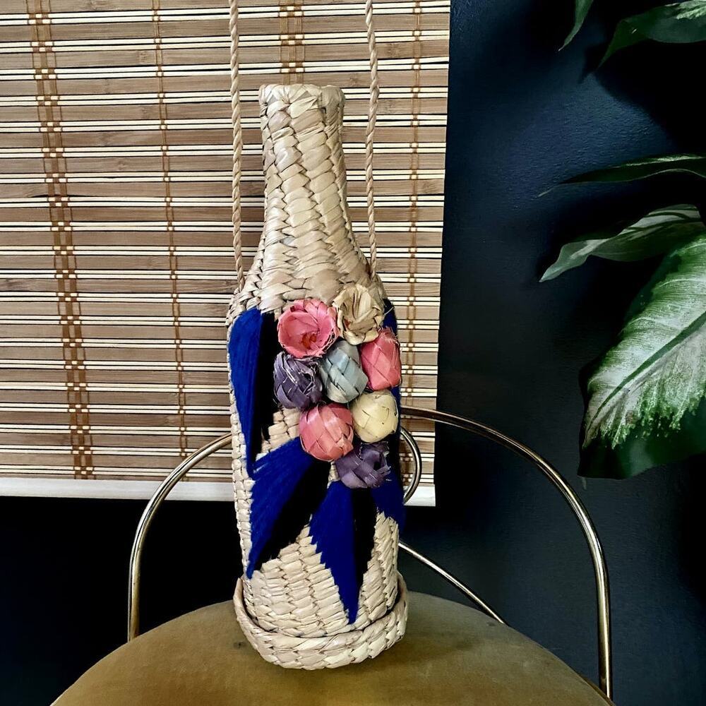 Wine Bottle Bag Straw Vintage 70s